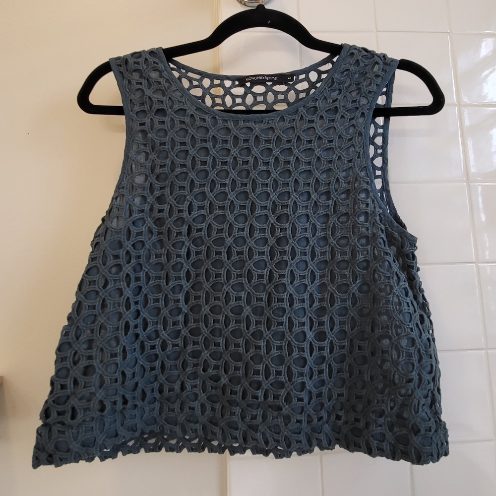 Cute Teal Macramé Top See Through Back